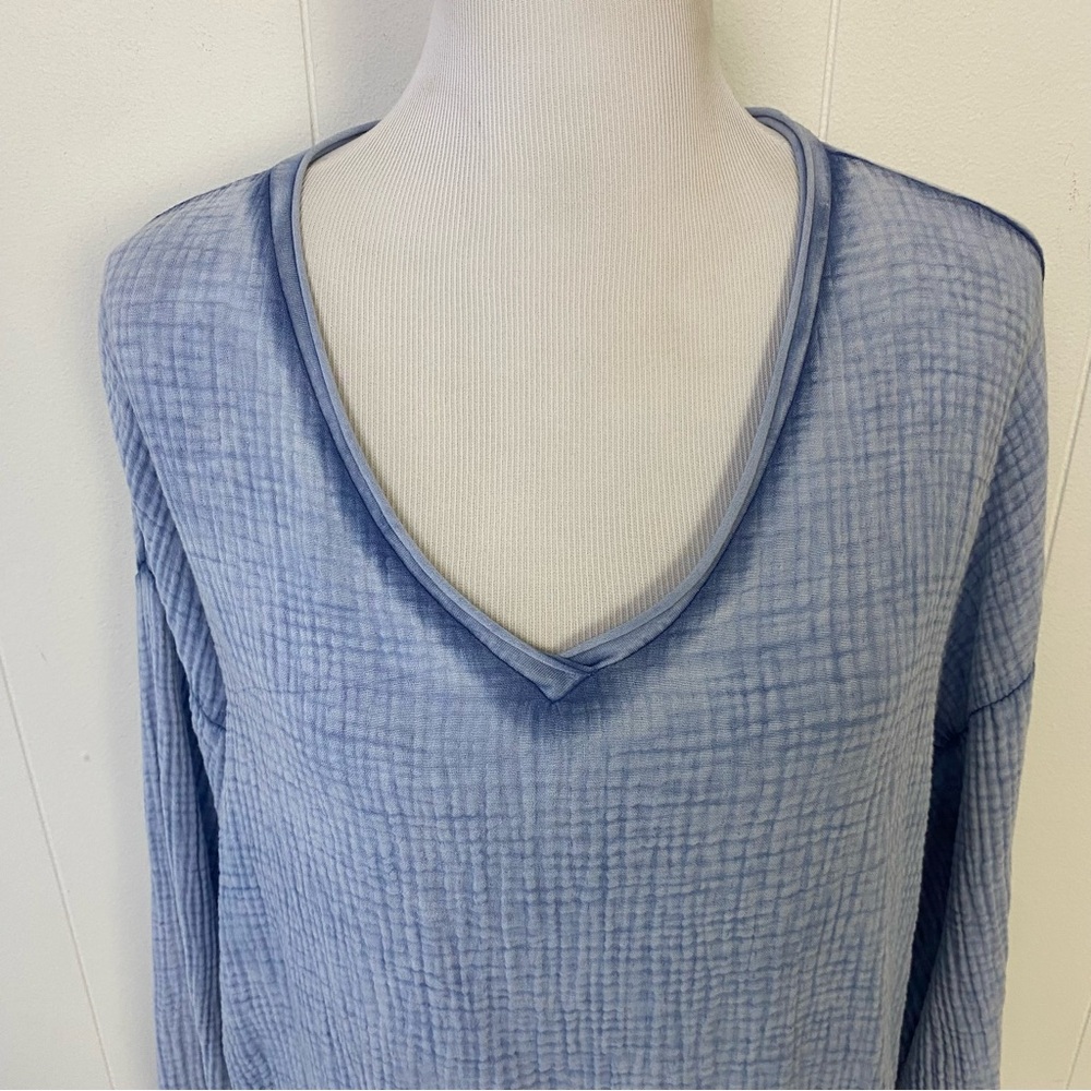 Made In Italy Cotton Gauze Top Sz Small Blue Long Sleeve Boho Loose Fit Pullover - Picture 3 of 11